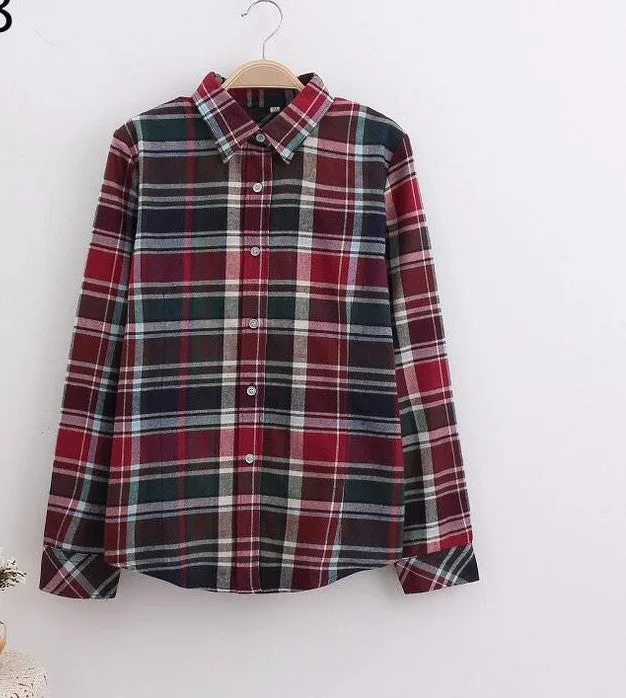 Cotton Plaid Women Shirts Blouses Long Sleeve Flannel Ladies Tops Plus Size 5XL Clothing For Women