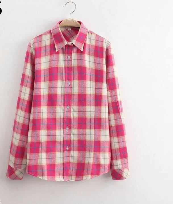 Cotton Plaid Women Shirts Blouses Long Sleeve Flannel Ladies Tops Plus Size 5XL Clothing For Women