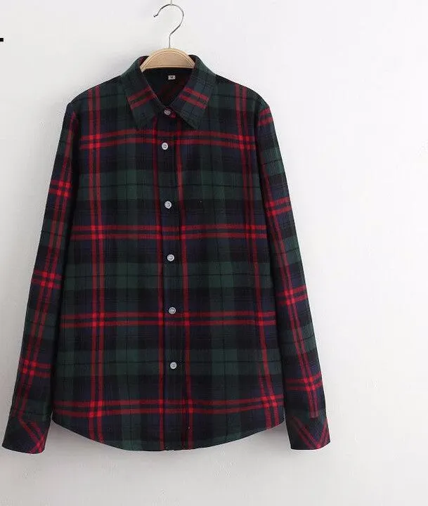 Cotton Plaid Women Shirts Blouses Long Sleeve Flannel Ladies Tops Plus Size 5XL Clothing For Women