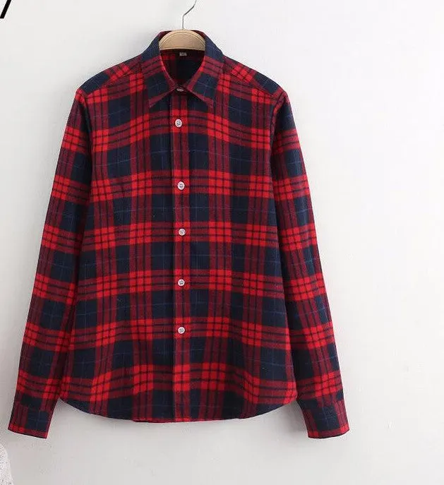 Cotton Plaid Women Shirts Blouses Long Sleeve Flannel Ladies Tops Plus Size 5XL Clothing For Women