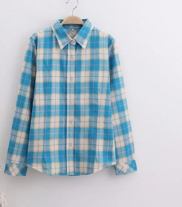Cotton Plaid Women Shirts Blouses Long Sleeve Flannel Ladies Tops Plus Size 5XL Clothing For Women