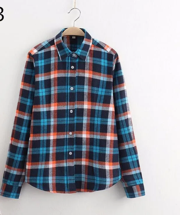 Cotton Plaid Women Shirts Blouses Long Sleeve Flannel Ladies Tops Plus Size 5XL Clothing For Women