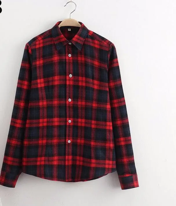 Cotton Plaid Women Shirts Blouses Long Sleeve Flannel Ladies Tops Plus Size 5XL Clothing For Women