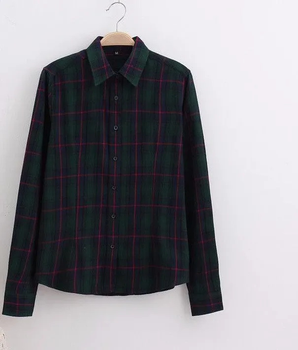 Cotton Plaid Women Shirts Blouses Long Sleeve Flannel Ladies Tops Plus Size 5XL Clothing For Women