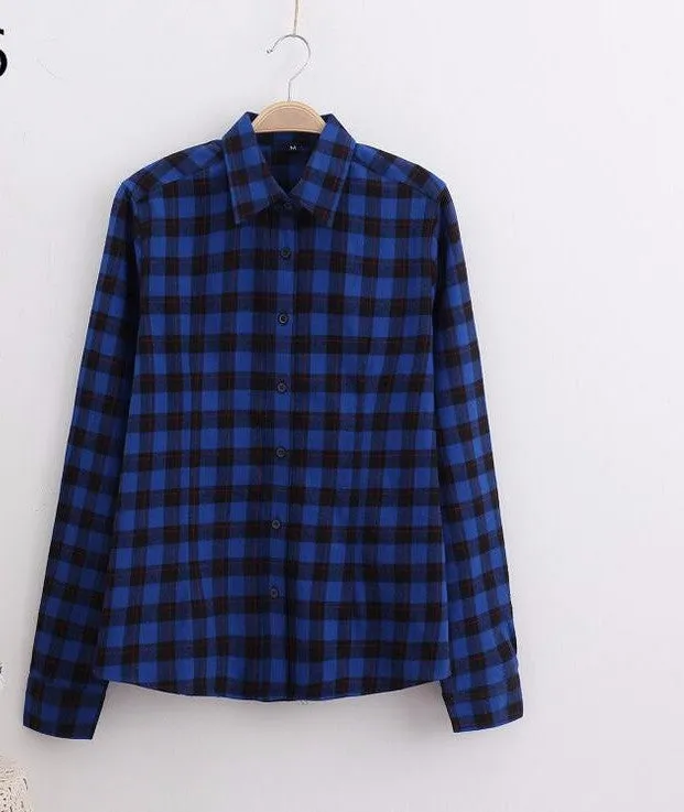 Cotton Plaid Women Shirts Blouses Long Sleeve Flannel Ladies Tops Plus Size 5XL Clothing For Women