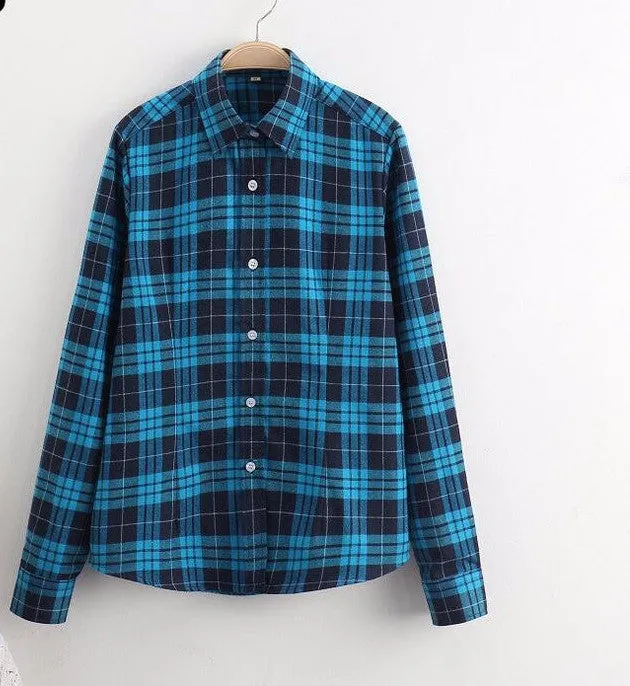 Cotton Plaid Women Shirts Blouses Long Sleeve Flannel Ladies Tops Plus Size 5XL Clothing For Women