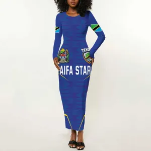 Custom Afro Tanzania Football Long Sleeve Bodycon Dress Taifa Stars Go Champion LT18