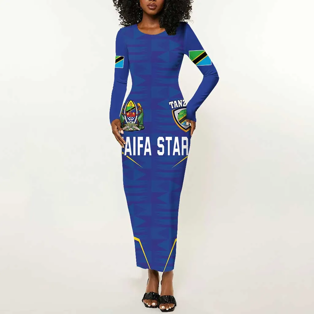Custom Afro Tanzania Football Long Sleeve Bodycon Dress Taifa Stars Go Champion LT18