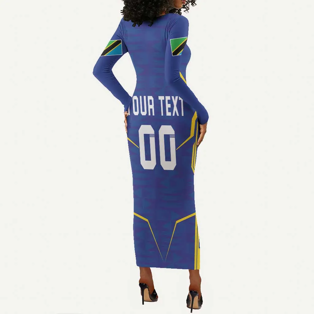 Custom Afro Tanzania Football Long Sleeve Bodycon Dress Taifa Stars Go Champion LT18