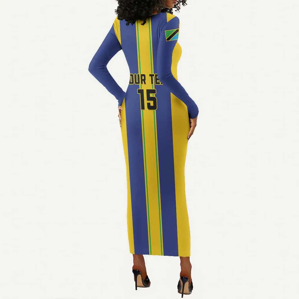 Custom Afro Tanzania Football Long Sleeve Bodycon Dress We Are Champions LT15