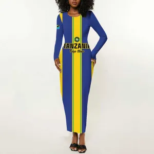 Custom Afro Tanzania Football Long Sleeve Bodycon Dress We Are Champions LT15