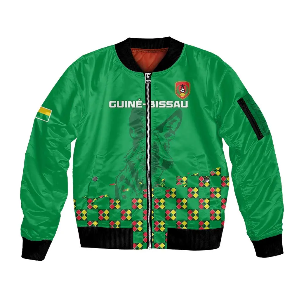 Custom Guinea Bissau Football Sleeve Zip Bomber Jacket African Wild Dog - Go Djurtus LT15