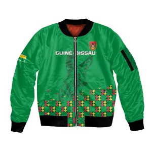 Custom Guinea Bissau Football Sleeve Zip Bomber Jacket African Wild Dog - Go Djurtus LT15