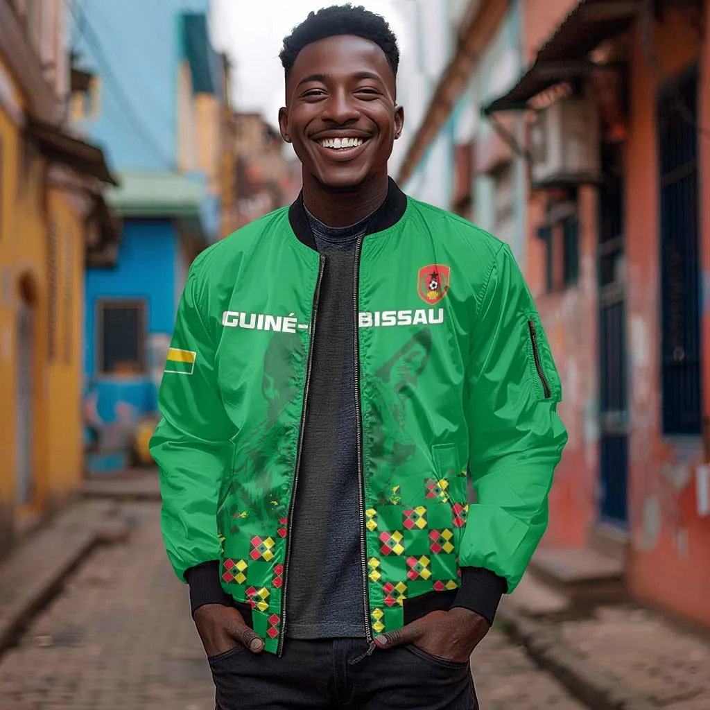 Custom Guinea Bissau Football Sleeve Zip Bomber Jacket African Wild Dog - Go Djurtus LT15