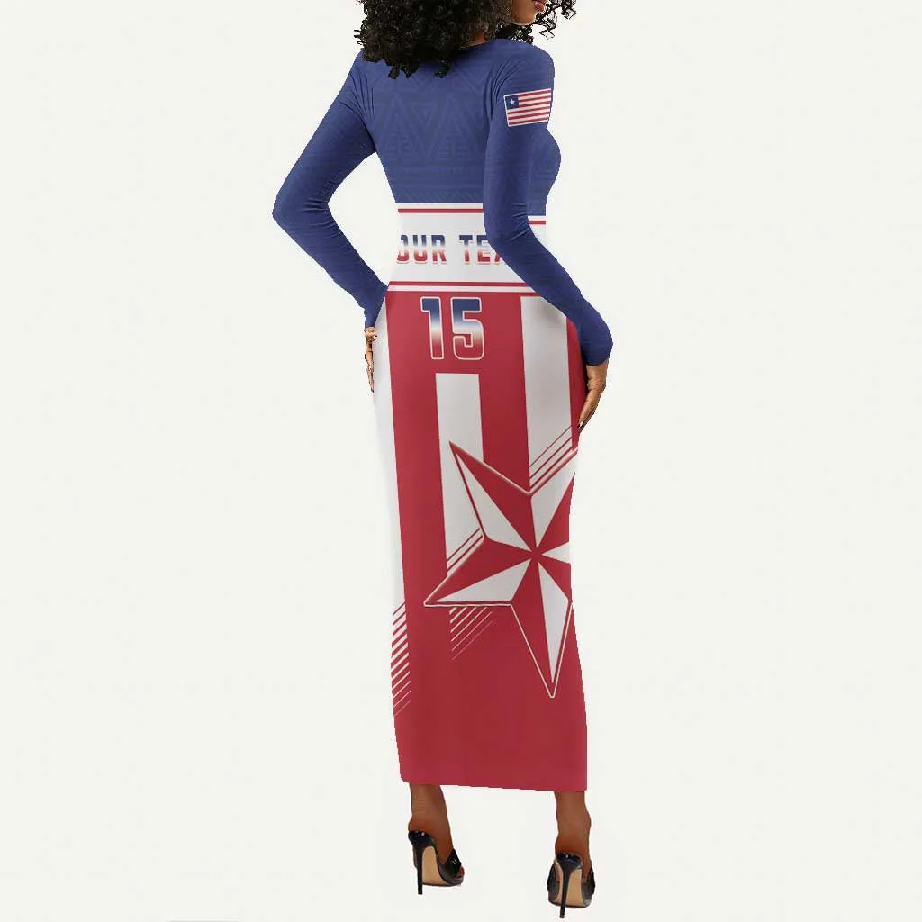 Custom Liberia Football Long Sleeve Bodycon Dress Sporty Style LT15