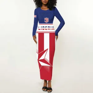 Custom Liberia Football Long Sleeve Bodycon Dress Sporty Style LT15