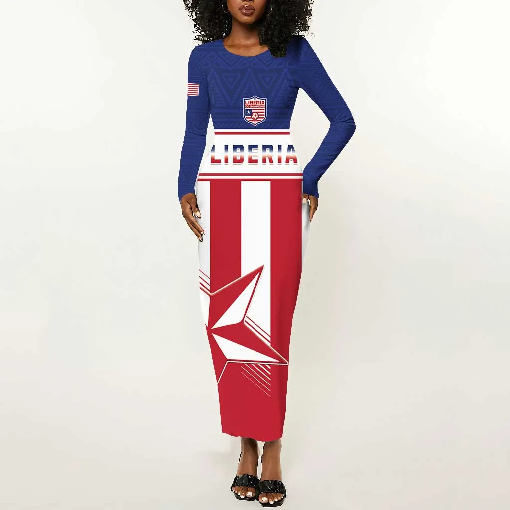Custom Liberia Football Long Sleeve Bodycon Dress Sporty Style LT15