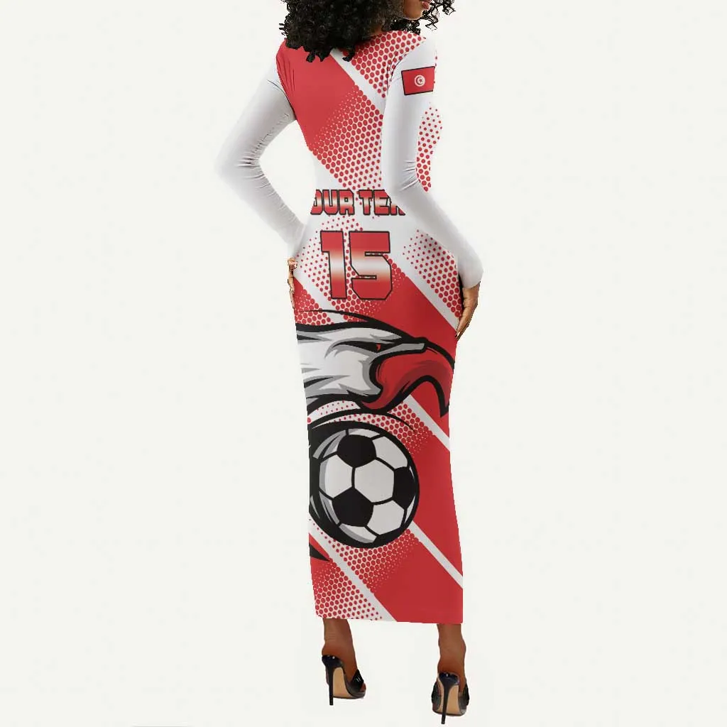 Custom Tunisia Football Long Sleeve Bodycon Dress Go Eagles of Carthage LT15