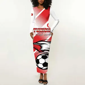 Custom Tunisia Football Long Sleeve Bodycon Dress Go Eagles of Carthage LT15