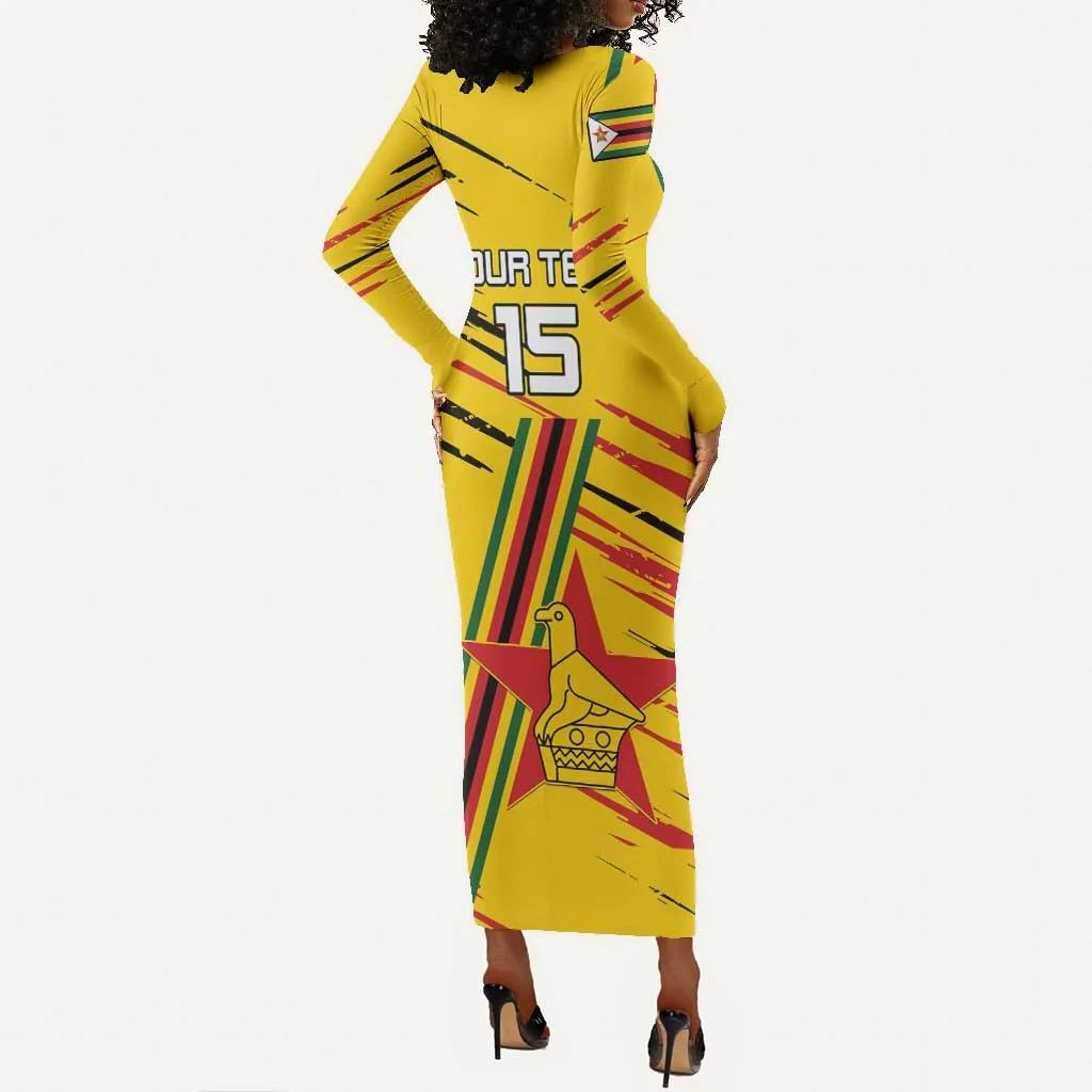 Custom Zimbabwe Football Long Sleeve Bodycon Dress Grunge Style LT15