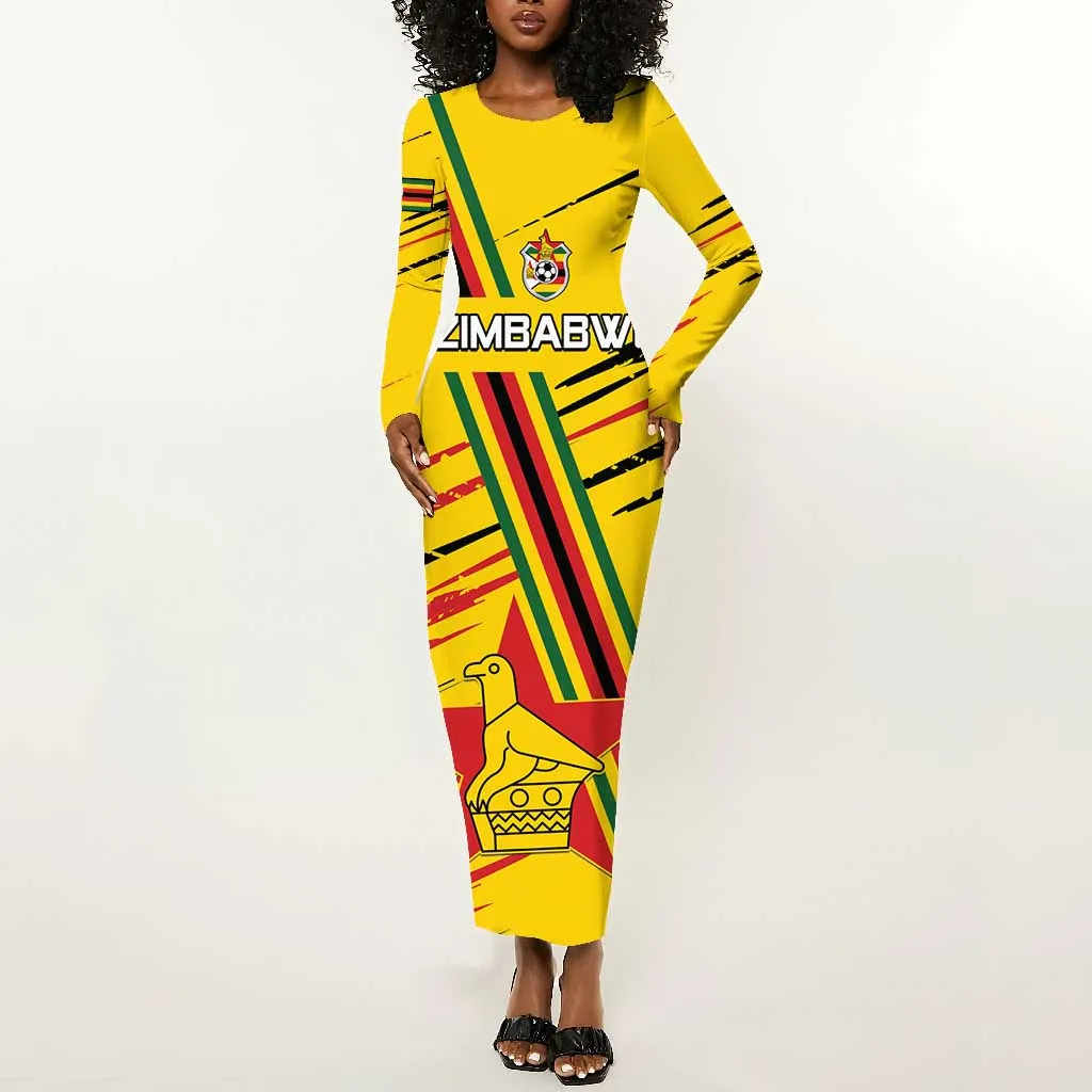 Custom Zimbabwe Football Long Sleeve Bodycon Dress Grunge Style LT15