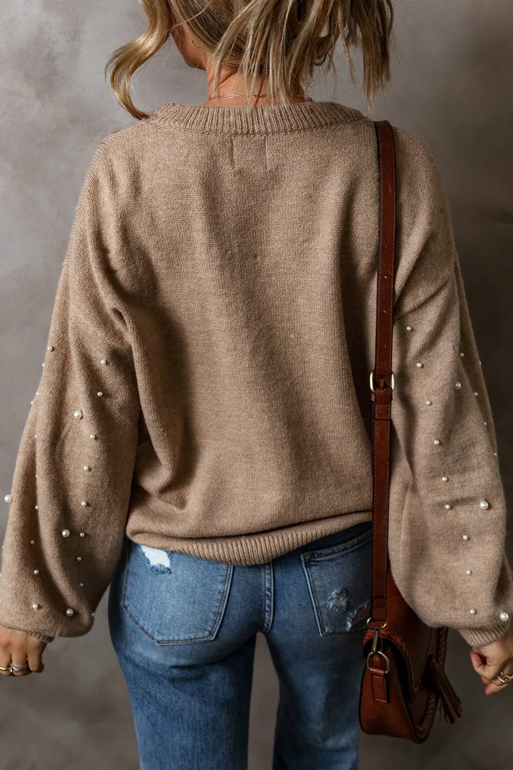 Cybil Pearl Detail Round Neck Long Sleeve Sweater