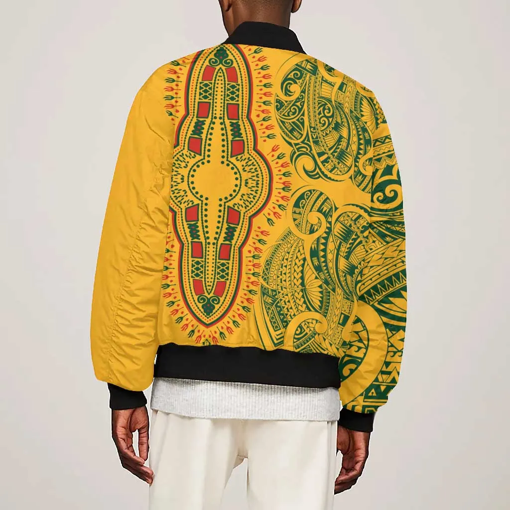 Dashiki and Polynesian Pattern Bomber Jacket Afro Pacific Culture Gold Version LT9
