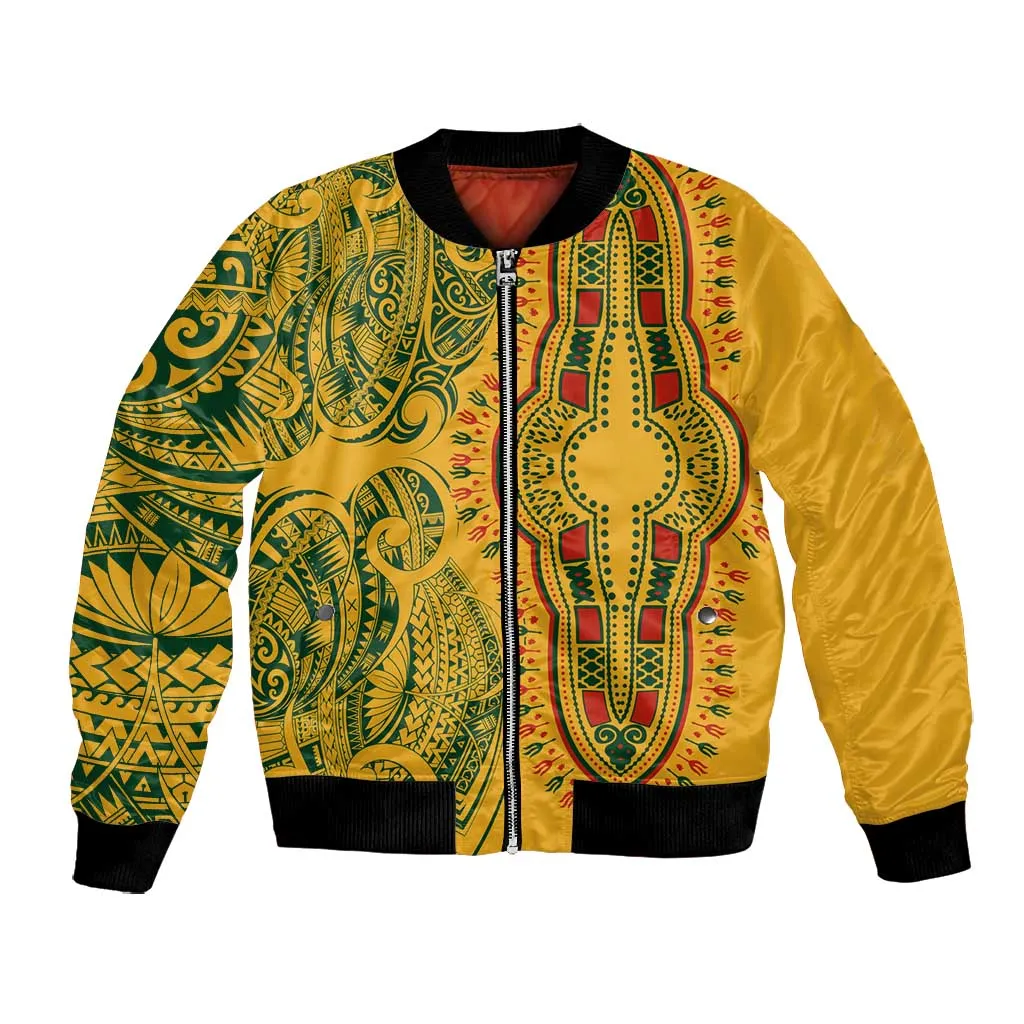 Dashiki and Polynesian Pattern Bomber Jacket Afro Pacific Culture Gold Version LT9
