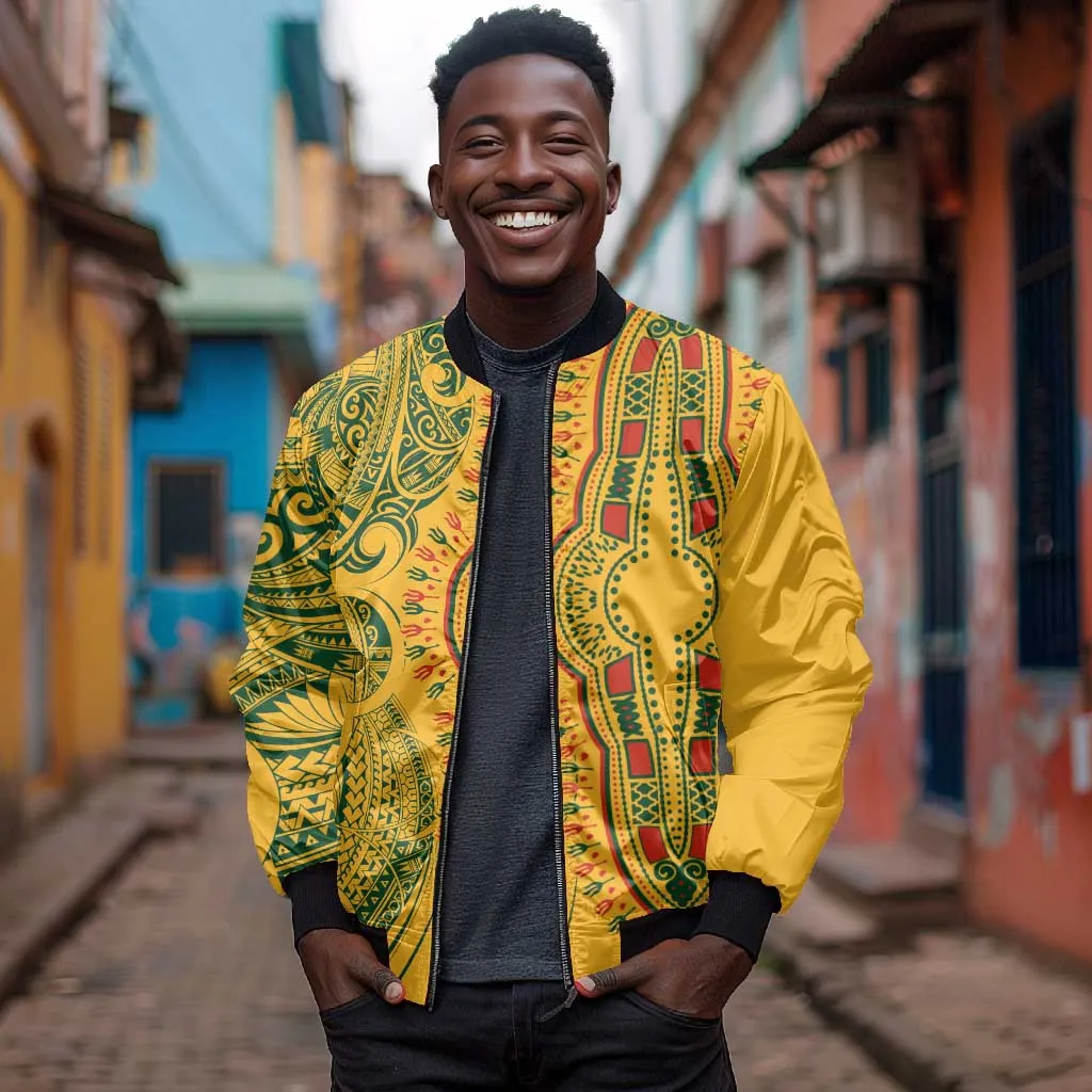 Dashiki and Polynesian Pattern Bomber Jacket Afro Pacific Culture Gold Version LT9