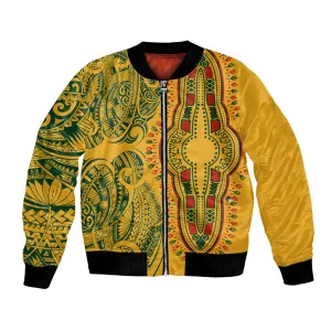 Dashiki and Polynesian Pattern Bomber Jacket Afro Pacific Culture Gold Version LT9