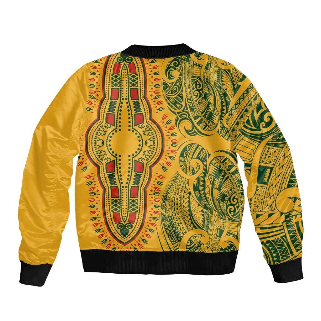 Dashiki and Polynesian Pattern Bomber Jacket Afro Pacific Culture Gold Version LT9