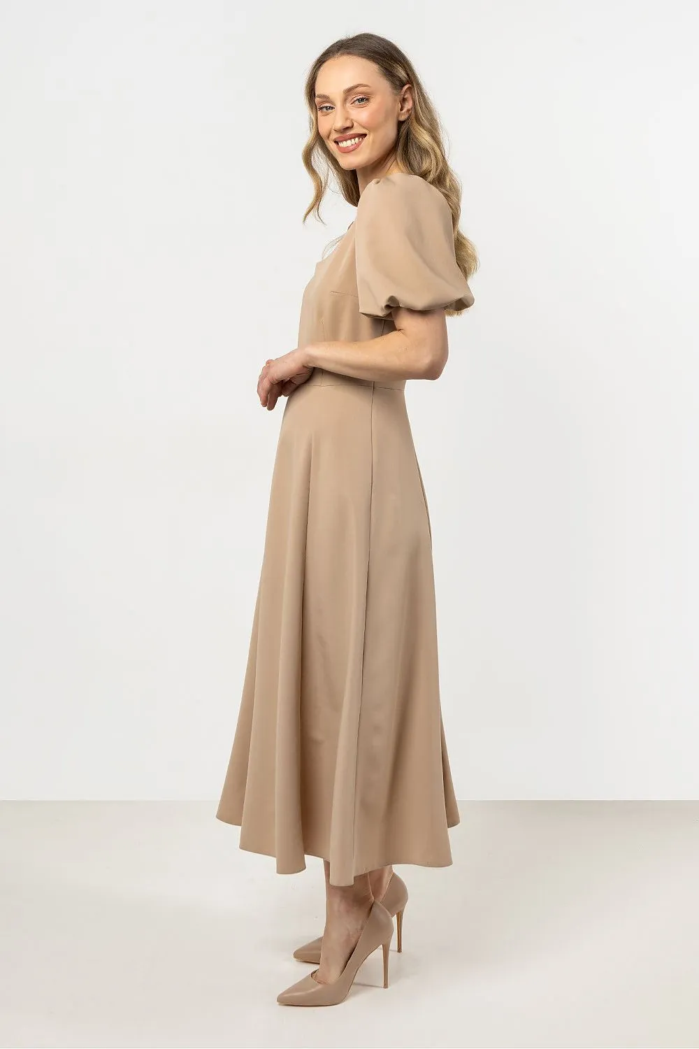 Deep Neckline Flared Dress