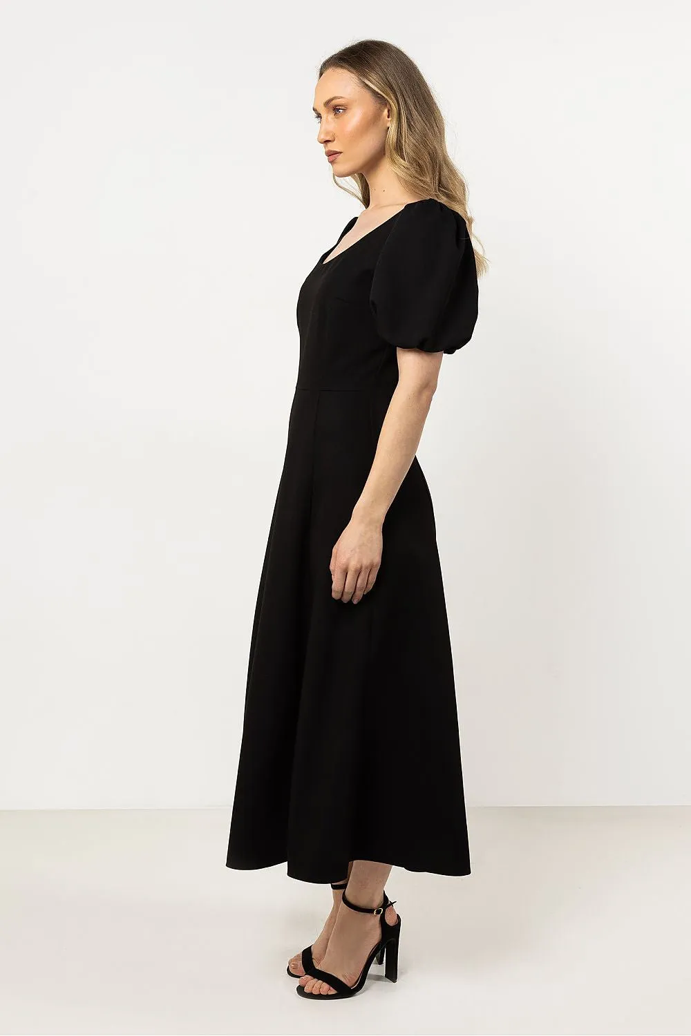Deep Neckline Flared Dress