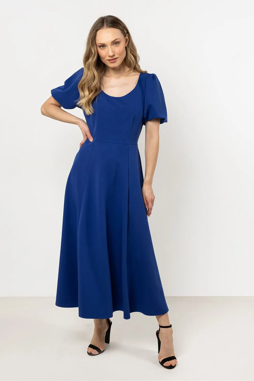 Deep Neckline Flared Dress
