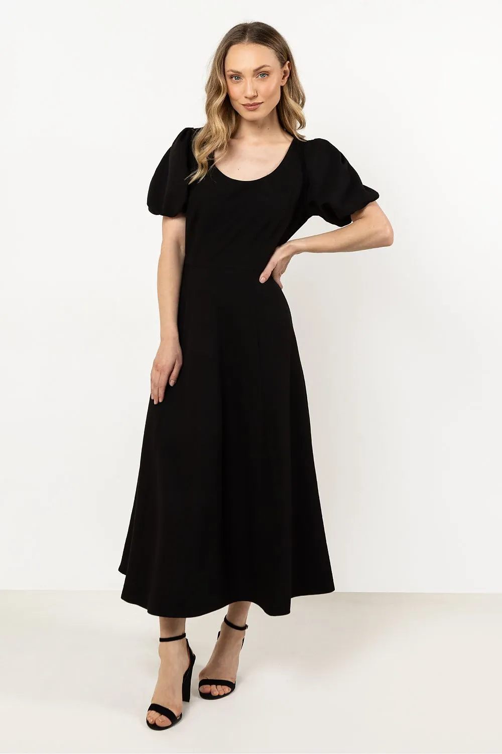 Deep Neckline Flared Dress