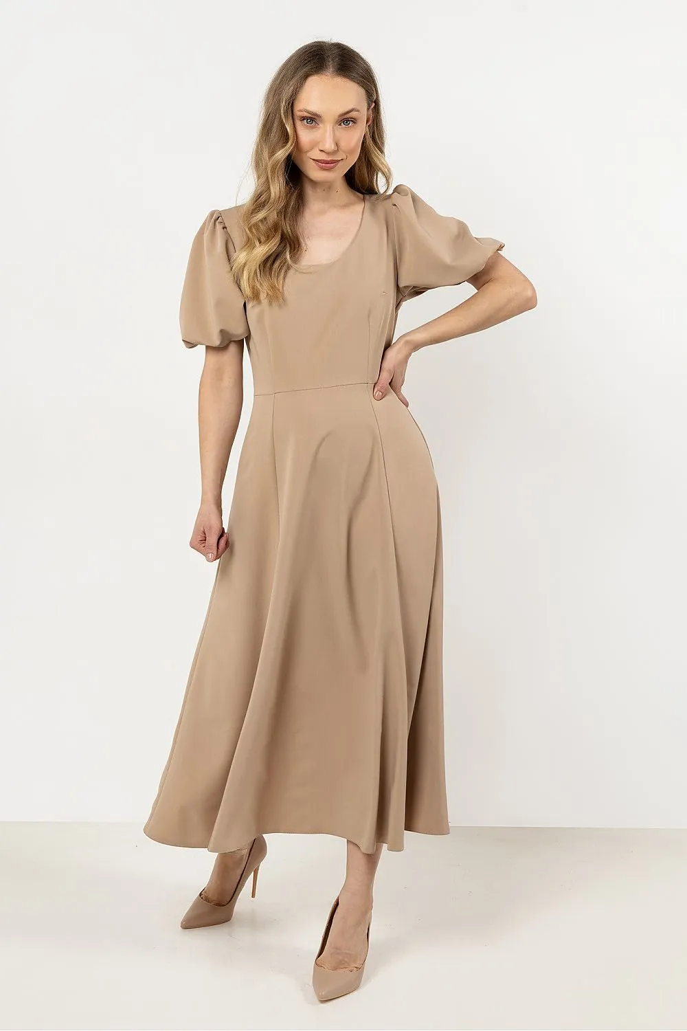 Deep Neckline Flared Dress