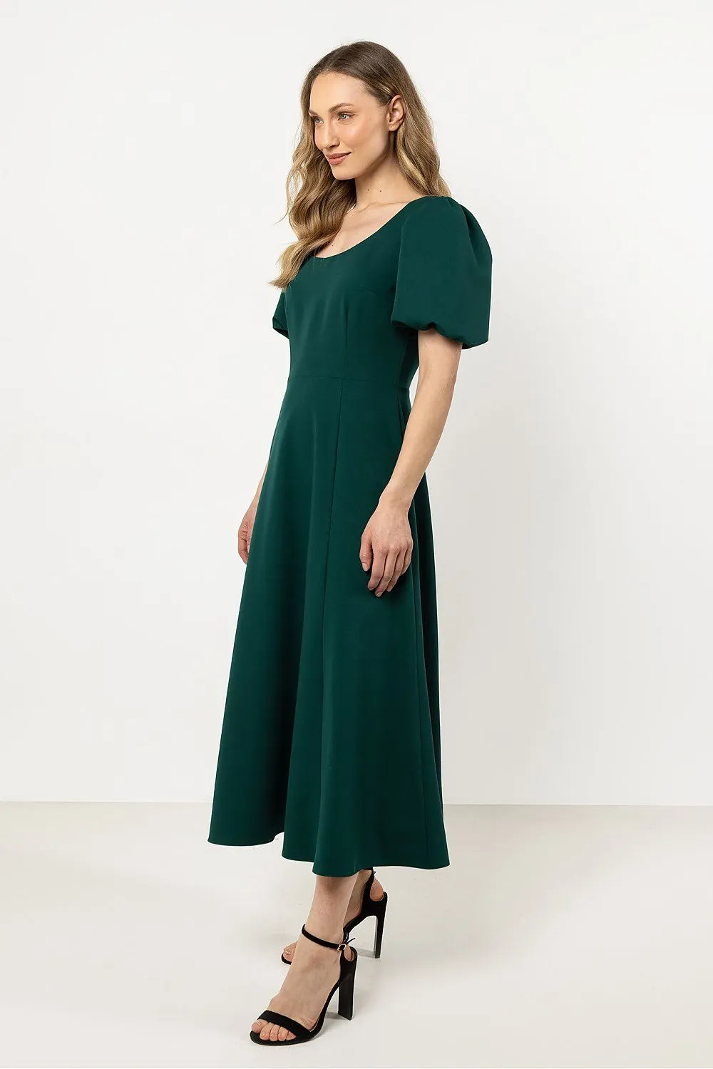 Deep Neckline Flared Dress