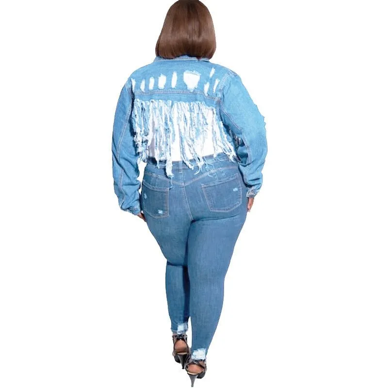 Denim Tassel  blouses denim