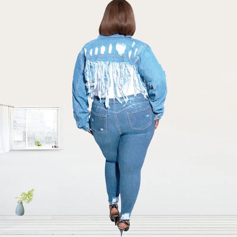 Denim Tassel  blouses denim
