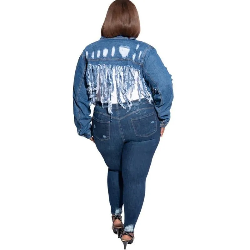 Denim Tassel  blouses denim