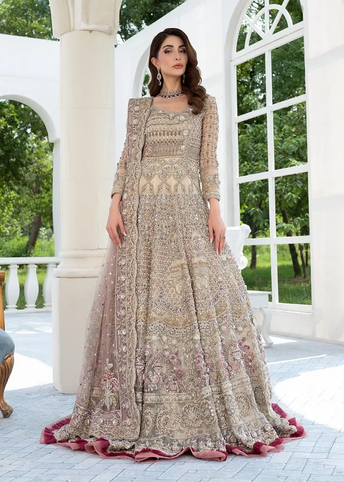 Designer Pakistani Bridal Lehenga Dress in Embellished Violet Lehenga Gown with Heavy Zardozi Work on Net Chiffon Fabric #BN929