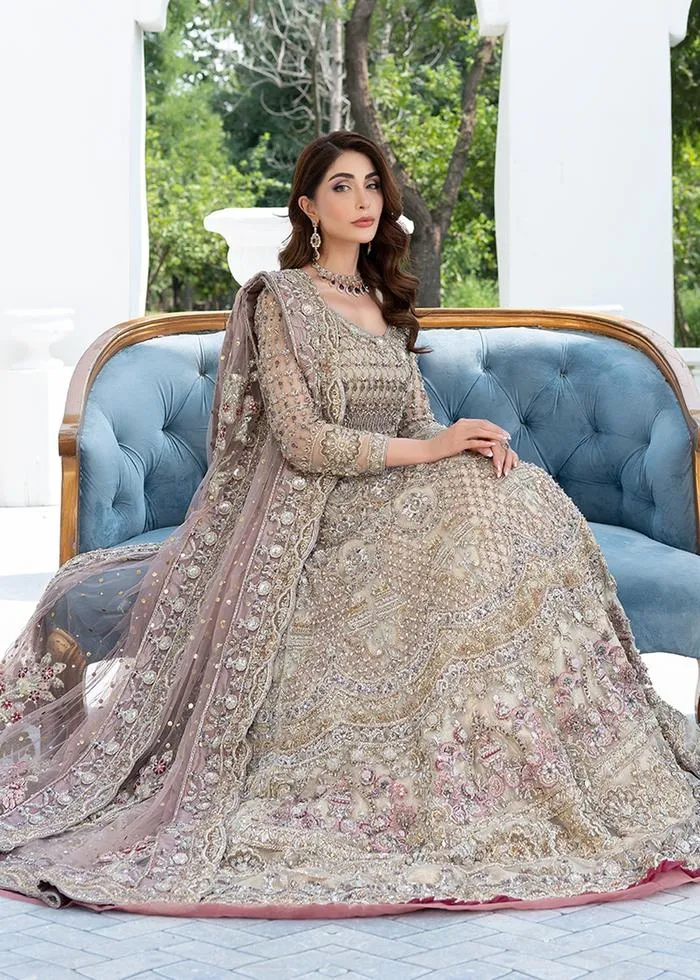 Designer Pakistani Bridal Lehenga Dress in Embellished Violet Lehenga Gown with Heavy Zardozi Work on Net Chiffon Fabric #BN929