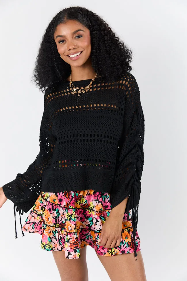 Easy Going Black Open Knit Boat Neck Sweater