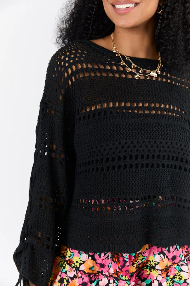 Easy Going Black Open Knit Boat Neck Sweater