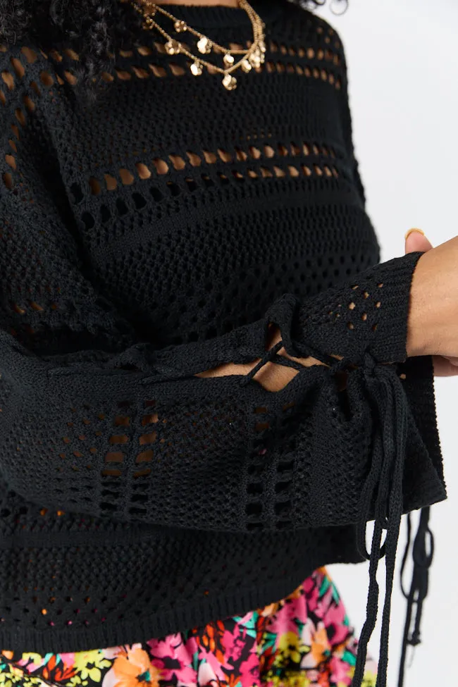 Easy Going Black Open Knit Boat Neck Sweater