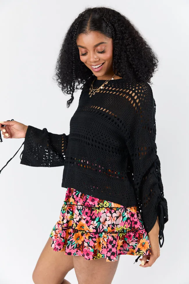 Easy Going Black Open Knit Boat Neck Sweater