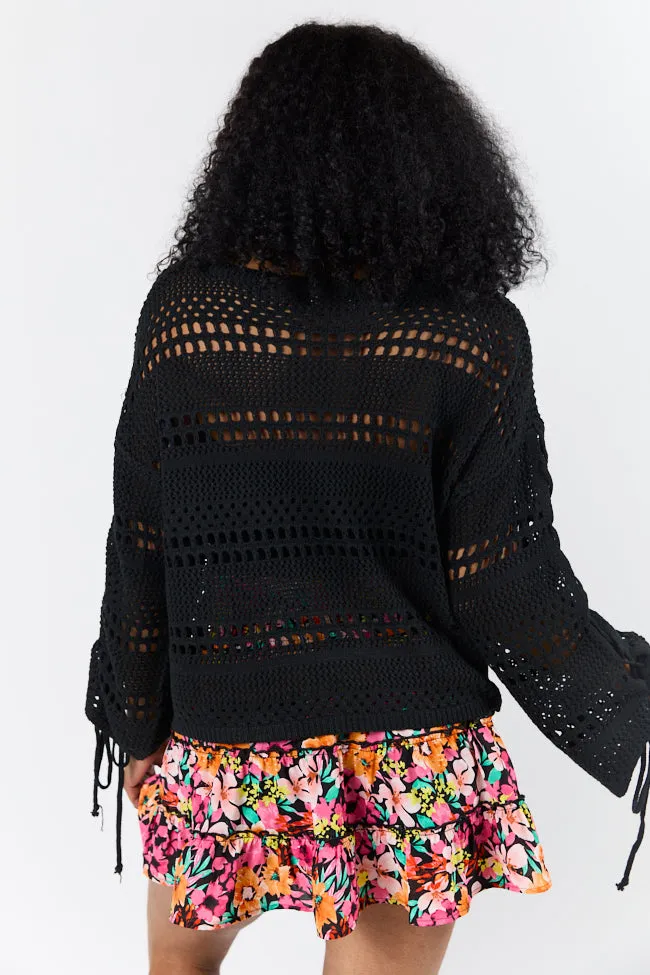 Easy Going Black Open Knit Boat Neck Sweater