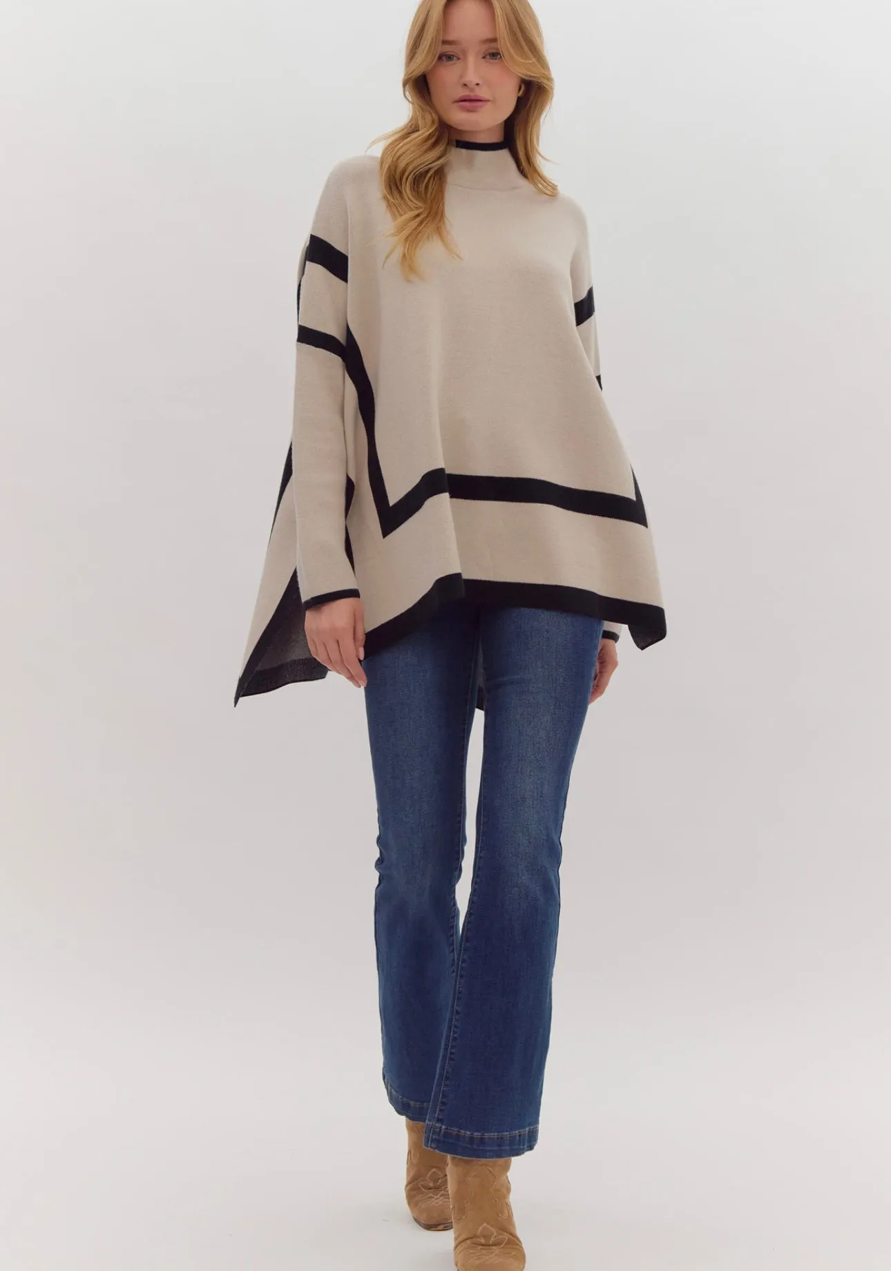 Ecru & Black Tunic Sweater