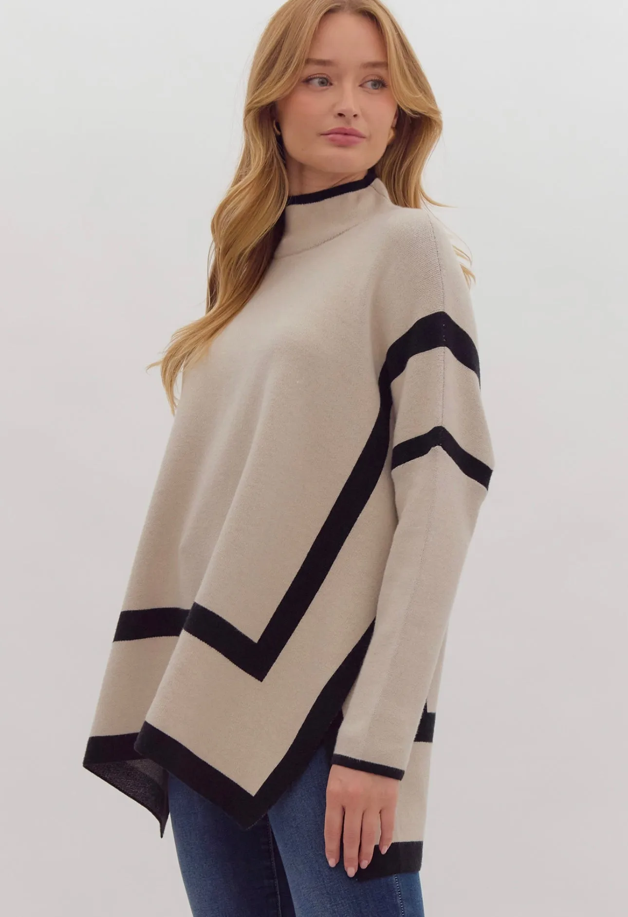 Ecru & Black Tunic Sweater