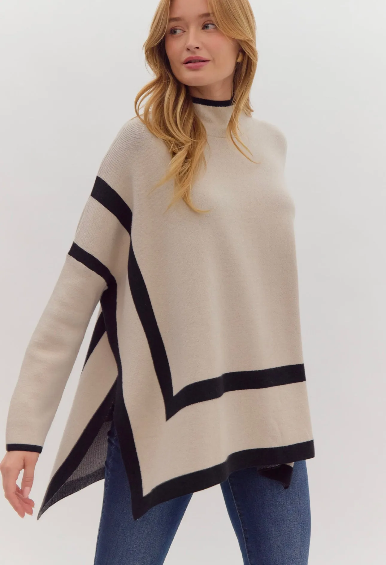 Ecru & Black Tunic Sweater